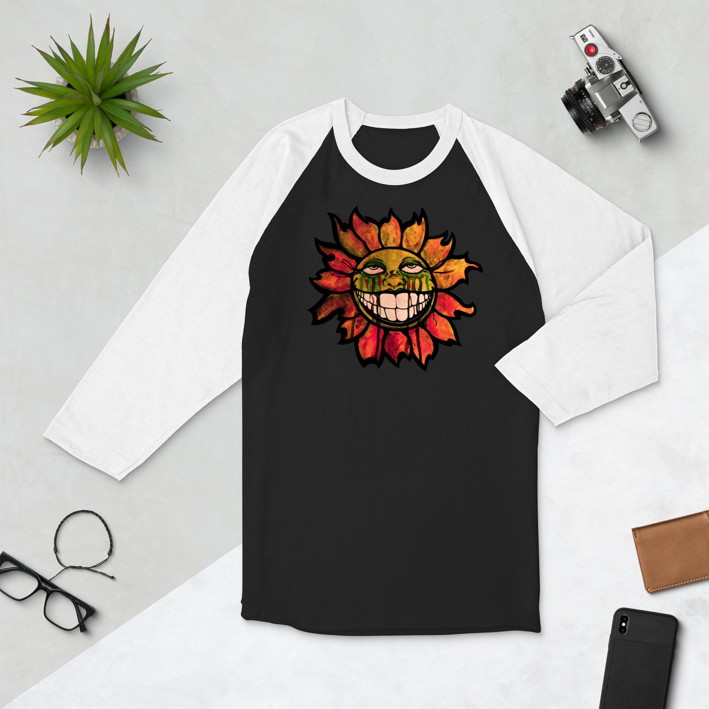 "Sunflower" Watercolor 3/4 sleeve raglan shirt