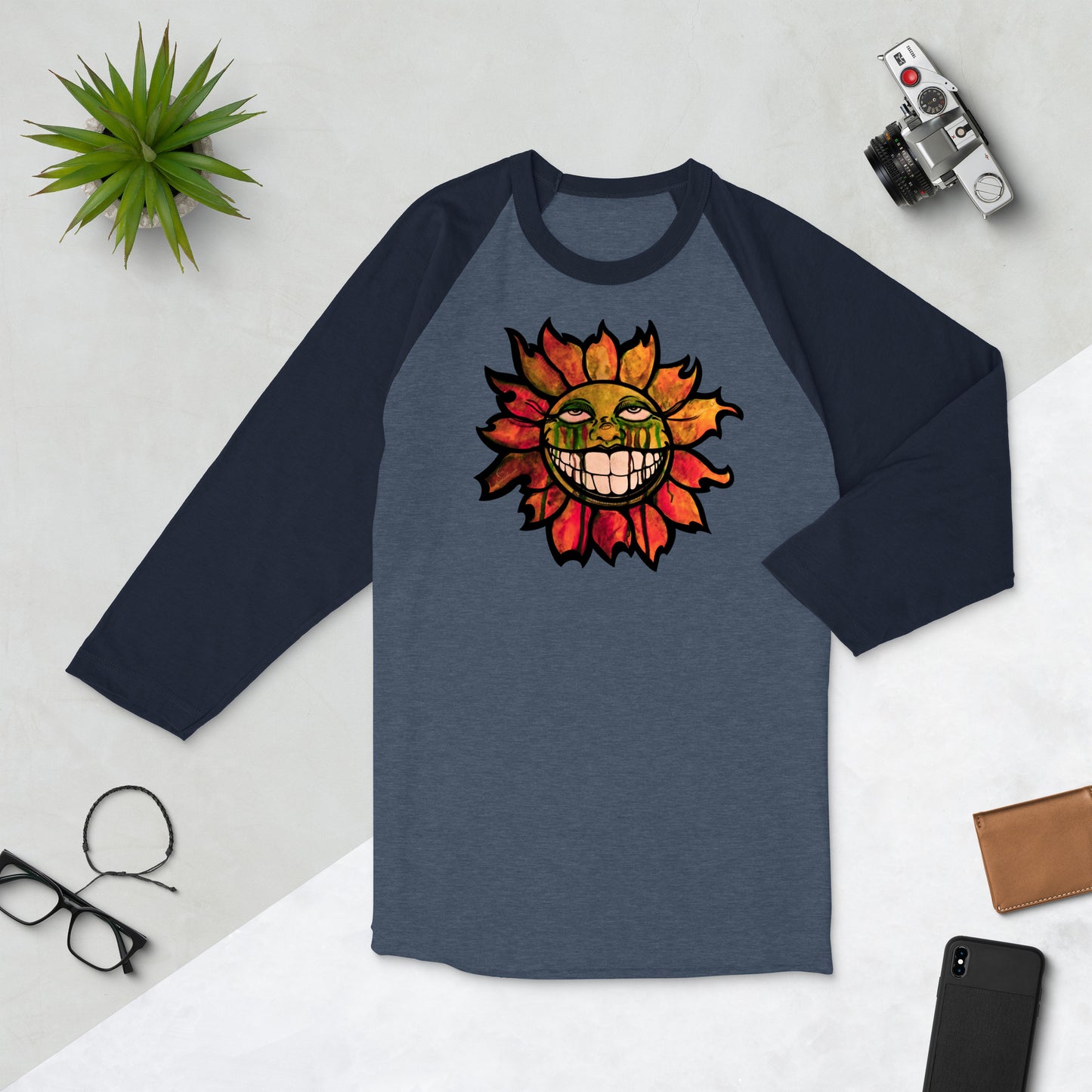 "Sunflower" Watercolor 3/4 sleeve raglan shirt
