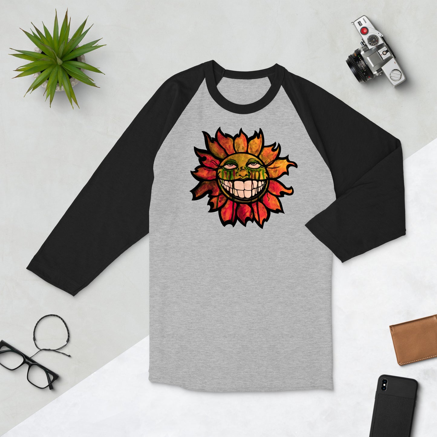 "Sunflower" Watercolor 3/4 sleeve raglan shirt