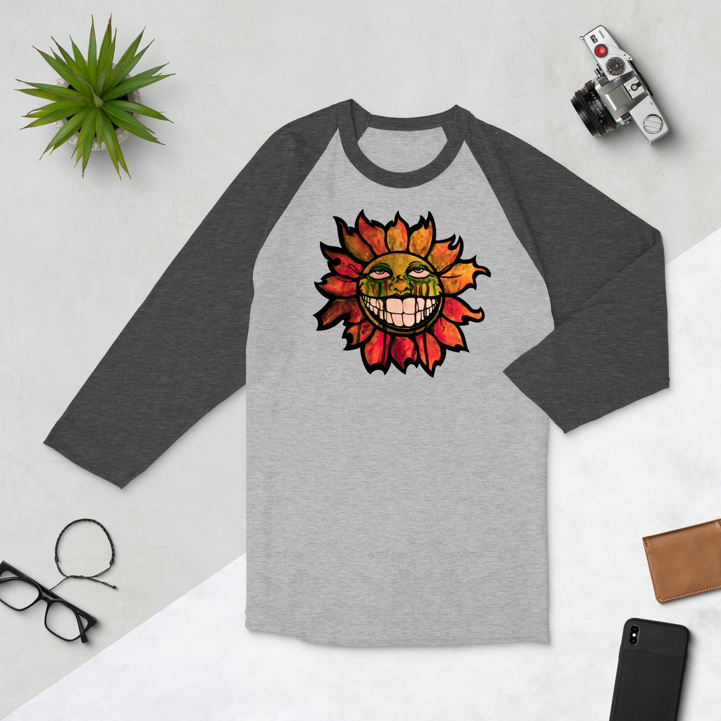 "Sunflower" Watercolor 3/4 sleeve raglan shirt
