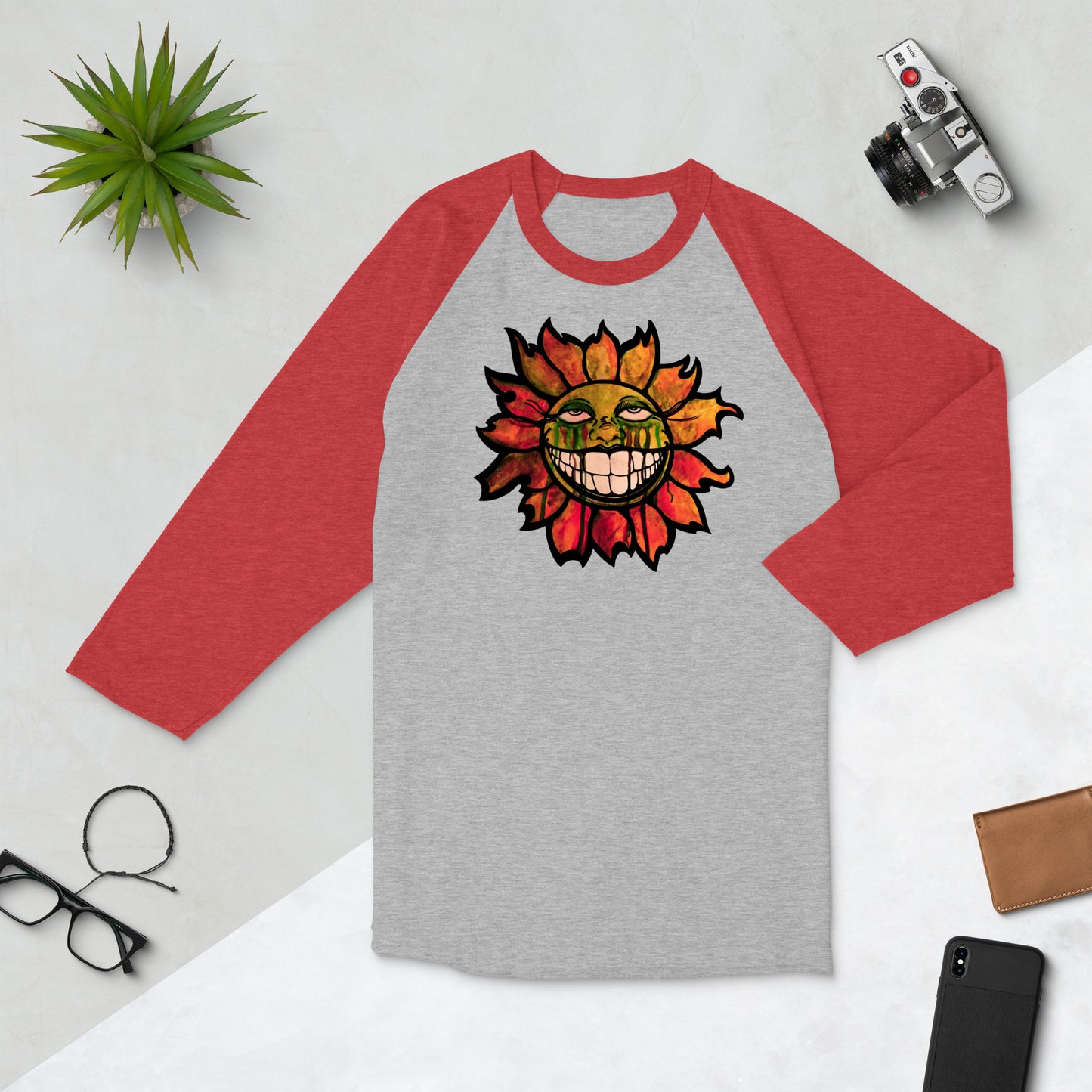 "Sunflower" Watercolor 3/4 sleeve raglan shirt
