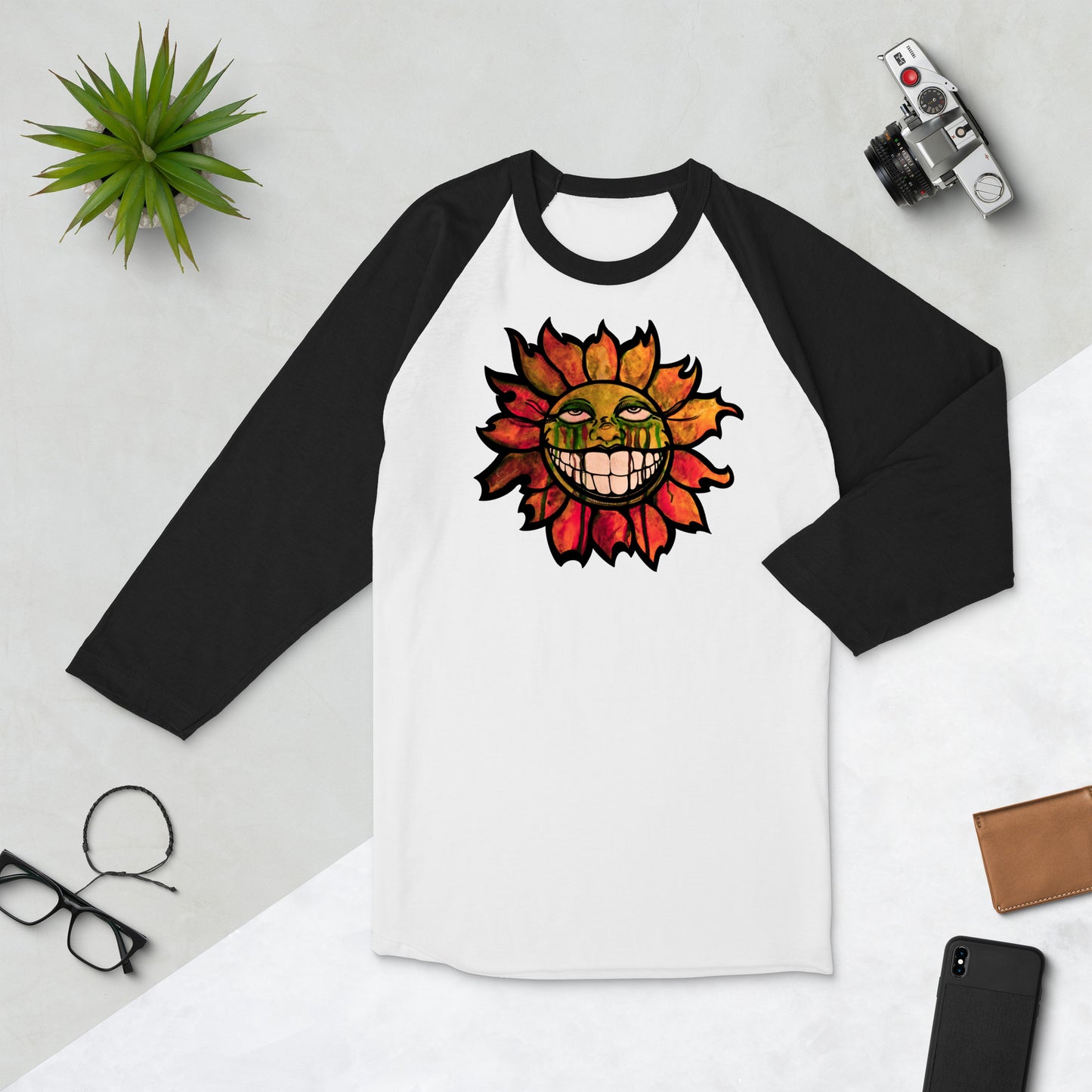 "Sunflower" Watercolor 3/4 sleeve raglan shirt