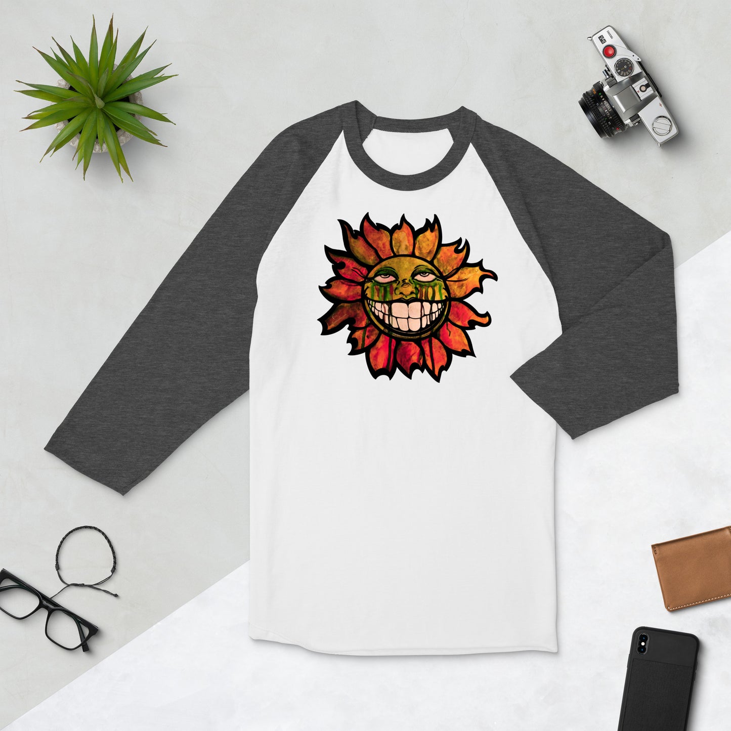 "Sunflower" Watercolor 3/4 sleeve raglan shirt