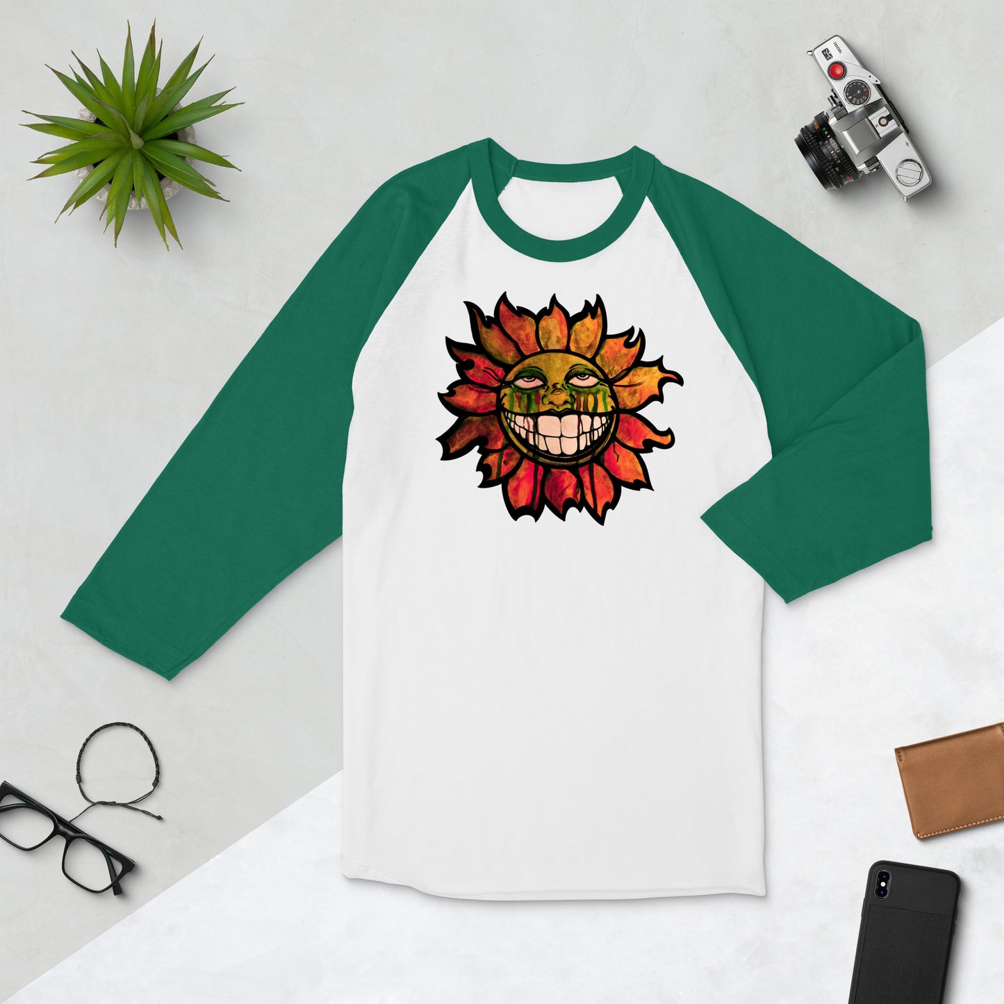 "Sunflower" Watercolor 3/4 sleeve raglan shirt