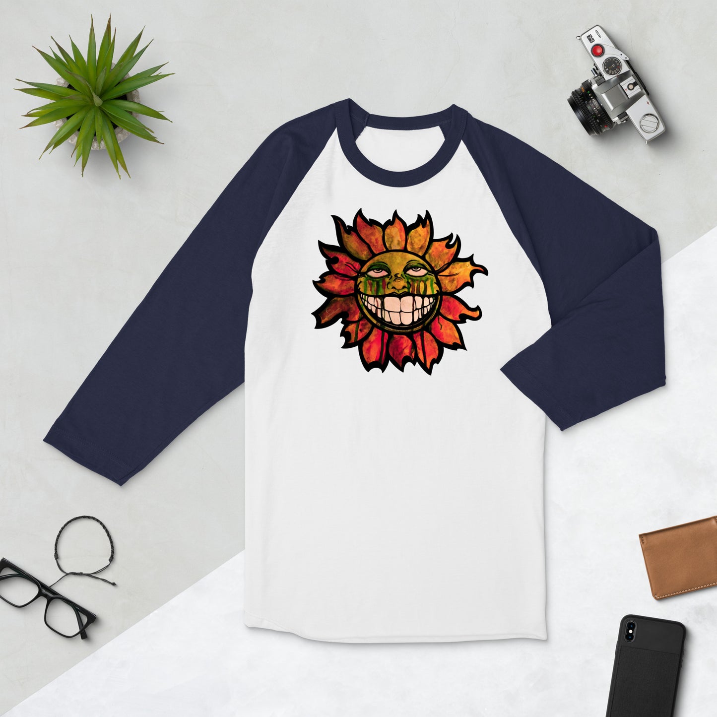 "Sunflower" Watercolor 3/4 sleeve raglan shirt