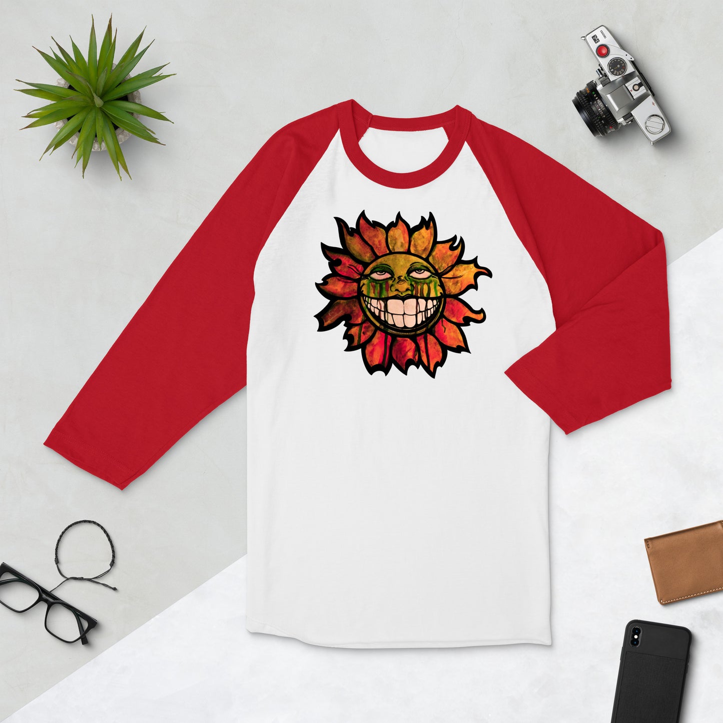 "Sunflower" Watercolor 3/4 sleeve raglan shirt