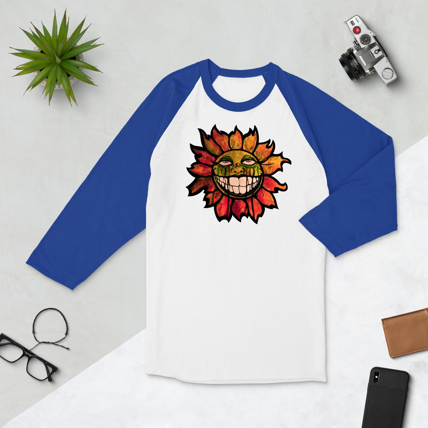 "Sunflower" Watercolor 3/4 sleeve raglan shirt